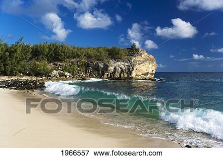 Stock Photo - Hawaii, Kauai, Small Wave On Poipu Beach, Shipwrecks Beach.. Fotosearch