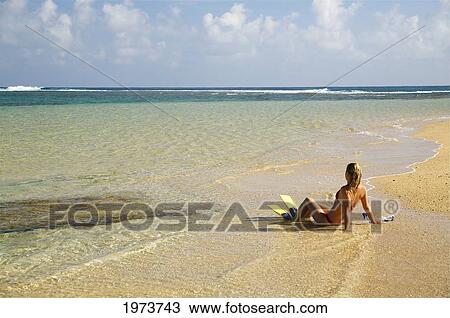 Hawaii, Kauai, Tunnels Beach, A Woman Wearing Yellow And Blue Fins On Beach. View Large Photo Image Stock Image - Hawaii, Kauai, Tunnels Beach, A Woman Wearing Yellow And Blue Fins On Beach.. Fotosearch