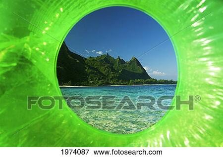 Hawaii, Kauai, Tunnels Beach, Green Innertube Framing Bali Hai Point. View Large Photo Image Stock Photo - Hawaii, Kauai, Tunnels Beach, Green Innertube Framing Bali Hai Point.. Fotosearch