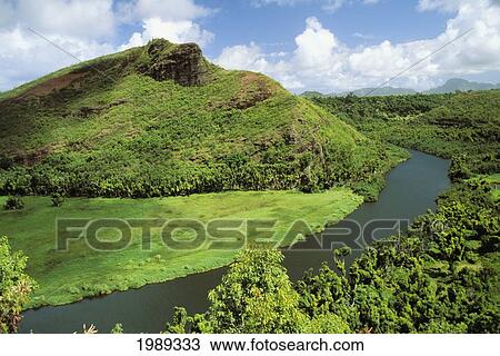 Hawaii, Kauai, Wailua, Wailua River Flows Calmly Through Green Hills. View Large Photo Image Stock Image - Hawaii, Kauai, Wailua, Wailua River Flows Calmly Through Green Hills.. Fotosearch