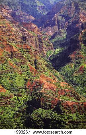 Stock Photo - Hawaii, Kauai, Waimea Canyon, Aerial View Of The Grand Canyon Of The Pacific. Fotosearch