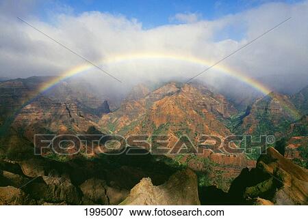 Hawaii, Kauai, Waimea Canyon, Full Rainbow Over The Canyon View Large Photo Image Stock Photo - Hawaii, Kauai, Waimea Canyon, Full Rainbow Over The Canyon. Fotosearch