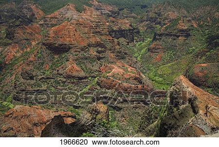 Stock Image - Hawaii, Kauai, Waimea Canyon State Park, Overlooking Waimea Canyon - The Grand Canyon Of The Pacific.. Fotosearch