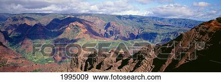 Stock Photo - Hawaii, Kauai, Waimea Canyon With Shadows, Colorful Panoramic. Fotosearch