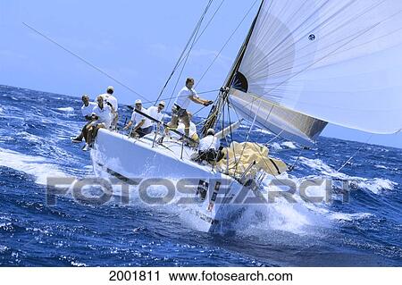 Stock Image - Hawaii, Kenwood Cup, Close-Up Action Shot Bow View, Working Through Rough Waters. Fotosearch