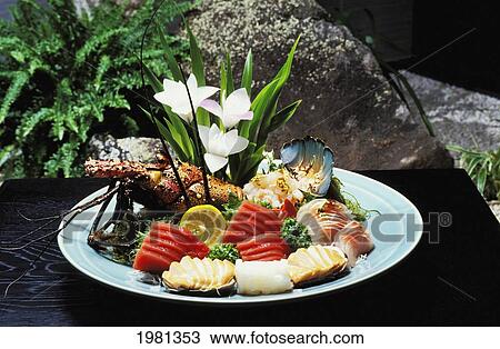 Stock Image - Hawaii, Kyo-Ya Restaurant, Japanese Food: Assorted Sashimi And Seafood Platter.. Fotosearch