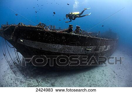Stock Image - Hawaii, Lahaina, The Carthaginian, sunk in December 2005 to form an artificial reef.. Fotosearch