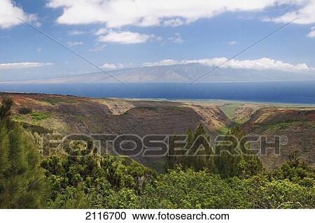 Stock Image - Hawaii, Lanai, A view of Molokai from Lanai.. Fotosearch