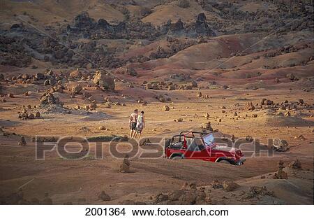 Hawaii, Lanai, Couple Walk, Red Jeep Barren Rocks Afternoon Light Garden Of Gods View Large Photo Image Picture - Hawaii, Lanai, Couple Walk, Red Jeep Barren Rocks Afternoon Light Garden Of Gods. Fotosearch
