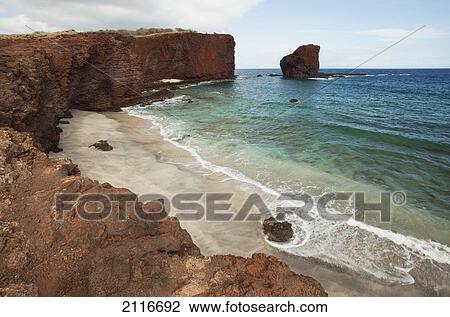 Hawaii, Lanai, Hulopoe Bay and Puu Pehe, or Sweetheart Rock. View Large Photo Image Stock Image - Hawaii, Lanai, Hulopoe Bay and Puu Pehe, or Sweetheart Rock.. Fotosearch