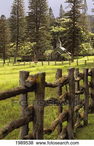 Stock Photo - Hawaii, Lanai, Koele Lodge, A Chapel Behind A Wooden Fence.. Fotosearch