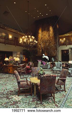 Hawaii, Lanai, Lodge At Koele Grand Hall Lit With Lamps And Chandeliers. View Large Photo Image Stock Image - Hawaii, Lanai, Lodge At Koele Grand Hall Lit With Lamps And Chandeliers.. Fotosearch