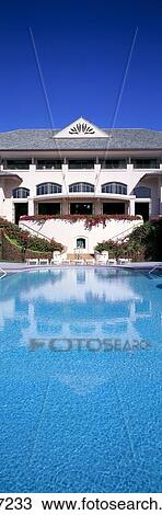 Stock Image - Hawaii, Lanai, Manele Bay Hotel, Detail With Reflections Pool Front Panoramic A49H. Fotosearch