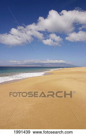 Hawaii, Lanai, Polihua Beach With Maui In The Distance View Large Photo Image Stock Photo - Hawaii, Lanai, Polihua Beach With Maui In The Distance. Fotosearch