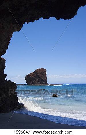 Hawaii, Lanai, Pu'u Pehe, Sweetheart Rock Seen From Sea Cave View Large Photo Image Stock Photo - Hawaii, Lanai, Pu'u Pehe, Sweetheart Rock Seen From Sea Cave. Fotosearch