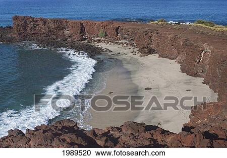 Stock Image - Hawaii, Lanai, Sweetheart Beach Viewed From Above.. Fotosearch