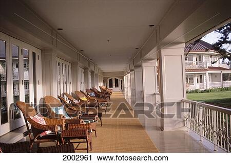 Hawaii, Lanai, The Lodge At Koele, Row Of Chairs On Porch, Green Grass View Large Photo Image Stock Image - Hawaii, Lanai, The Lodge At Koele, Row Of Chairs On Porch, Green Grass. Fotosearch