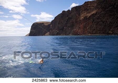 Hawaii, Lanai, Young man swims in ocean for a snorkeling adventure. View Large Photo Image Stock Image - Hawaii, Lanai, Young man swims in ocean for a snorkeling adventure.. Fotosearch