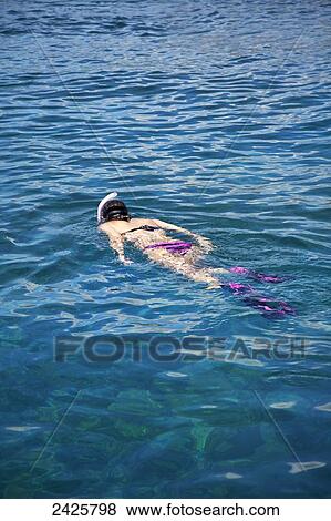Hawaii, Lanai, Young woman swims in ocean for a snorkeling adventure. View Large Photo Image Stock Photo - Hawaii, Lanai, Young woman swims in ocean for a snorkeling adventure.. Fotosearch