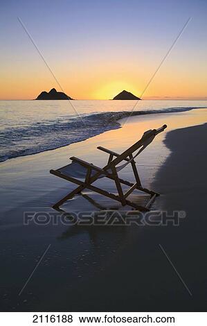 Hawaii, Lanikai, Empty beach chair at sunset. View Large Photo Image Stock Photo - Hawaii, Lanikai, Empty beach chair at sunset.. Fotosearch