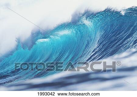 Hawaii, Large Curling Blue Wave Breaks Toward Shoreline View Large Photo Image Stock Image - Hawaii, Large Curling Blue Wave Breaks Toward Shoreline. Fotosearch