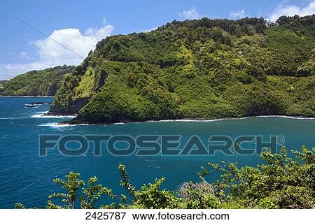 Hawaii, Maui, A lush coastal view of The Road To Hana View Large Photo Image Stock Photo - Hawaii, Maui, A lush coastal view of The Road To Hana. Fotosearch