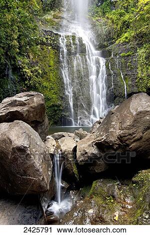 Stock Image - Hawaii, Maui, A view of Wailua Falls.. Fotosearch