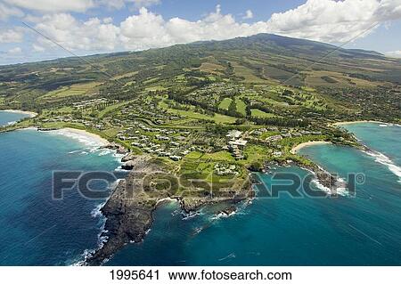 Stock Image - Hawaii, Maui, Aerial Of Kapalua Resort Along The Ocean. Fotosearch