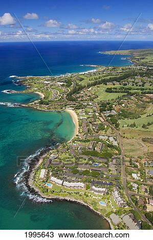 Stock Image - Hawaii, Maui, Aerial Of Kapalua Resort Along The Ocean. Fotosearch