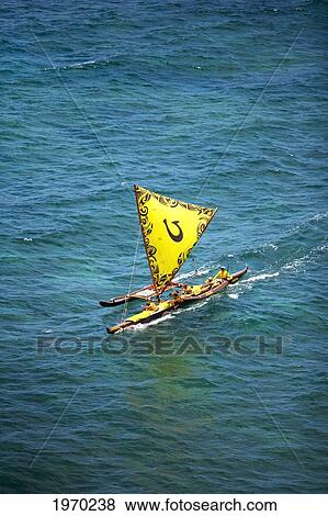 Hawaii, Maui, Aerial Of Sailing Outrigger Canoe View Large Photo Image Stock Photo - Hawaii, Maui, Aerial Of Sailing Outrigger Canoe. Fotosearch