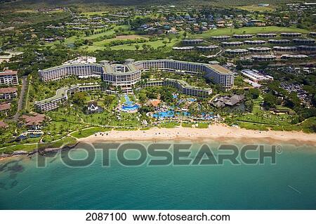 Hawaii, Maui, aerial of Wailea Beach and the Grand Wailea Resort View Large Photo Image Stock Image - Hawaii, Maui, aerial of Wailea Beach and the Grand Wailea Resort. Fotosearch