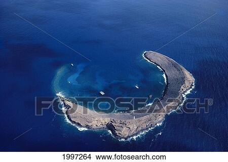 Hawaii, Maui, Aerial Overview Of Molokini Crater, Crescent Shaped A47H View Large Photo Image Picture - Hawaii, Maui, Aerial Overview Of Molokini Crater, Crescent Shaped A47H. Fotosearch