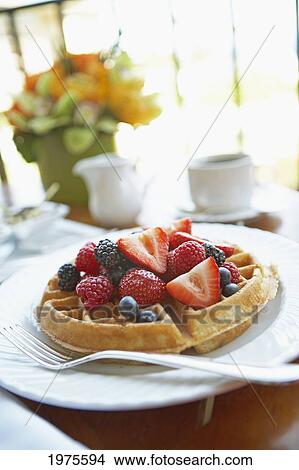 Hawaii, Maui, Balcony, Breakfast Fresh Fruit Waffle And Coffee. View Large Photo Image Picture - Hawaii, Maui, Balcony, Breakfast Fresh Fruit Waffle And Coffee.. Fotosearch