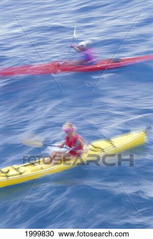 Hawaii, Maui, Blurred Action Two Kayakers Yellow And Red Close-Up View From Above View Large Photo Image Stock Image - Hawaii, Maui, Blurred Action Two Kayakers Yellow And Red Close-Up View From Above. Fotosearch