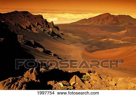 Hawaii, Maui, Golden Sunlight Over Haleakala Crater, National Park View Large Photo Image Picture - Hawaii, Maui, Golden Sunlight Over Haleakala Crater, National Park. Fotosearch