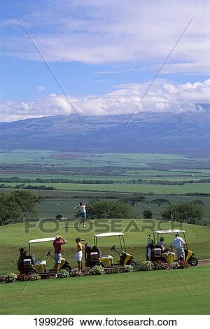 Hawaii, Maui, Golfing On Maui Sandalwood Golf Course, Golf Carts Lined Up View Large Photo Image Stock Photograph - Hawaii, Maui, Golfing On Maui Sandalwood Golf Course, Golf Carts Lined Up. Fotosearch