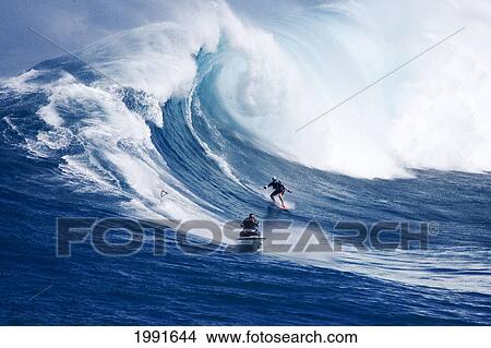 Picture - Hawaii, Maui, Greg Schell Surfs Huge Wave At Jaws, Aka Peahi.. Fotosearch