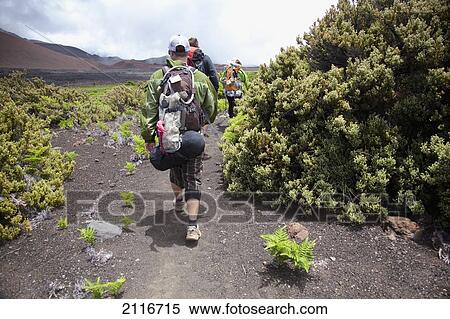 Hawaii, Maui, Haleakala Crater, A few friends hiking the crater floor. View Large Photo Image Stock Photography - Hawaii, Maui, Haleakala Crater, A few friends hiking the crater floor.. Fotosearch