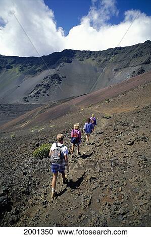 Hawaii, Maui, Haleakala Crater Back View Group Hike Sliding Sands Trail National Park View Large Photo Image Stock Image - Hawaii, Maui, Haleakala Crater Back View Group Hike Sliding Sands Trail National Park. Fotosearch