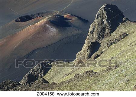 Stock Photo - Hawaii, Maui, Haleakala Crater, Detail Of Cinder Cone, Trail Dirt Dust Interior. Fotosearch