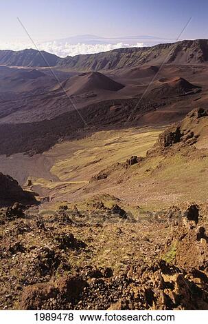 Stock Photo - Hawaii, Maui, Haleakala Crater, Mauna Kea And Mauna Loa In The Distance.. Fotosearch