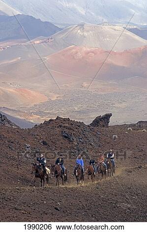 Hawaii, Maui, Haleakala Crater, Horseback Riders Climbing Sliding Sands Trail View Large Photo Image Stock Photograph - Hawaii, Maui, Haleakala Crater, Horseback Riders Climbing Sliding Sands Trail. Fotosearch