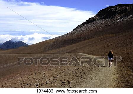 Hawaii, Maui, Haleakala National Park, Haleakala Crater With Hikers. View Large Photo Image Stock Image - Hawaii, Maui, Haleakala National Park, Haleakala Crater With Hikers.. Fotosearch
