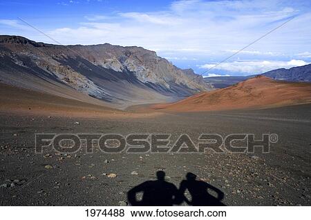 Hawaii, Maui, Haleakala National Park, Haleakala Crater With Hikers. View Large Photo Image Stock Photo - Hawaii, Maui, Haleakala National Park, Haleakala Crater With Hikers.. Fotosearch