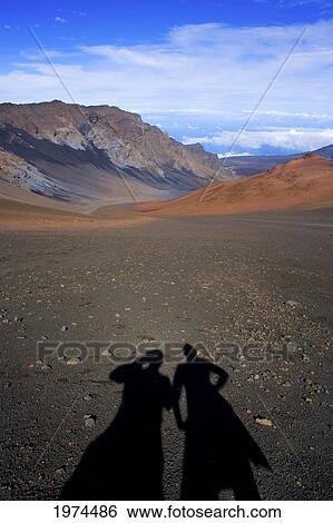 Stock Photograph - Hawaii, Maui, Haleakala National Park, Haleakala Crater With Hikers.. Fotosearch