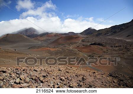 Hawaii, Maui, Haleakala, The long trail ahead on the crater floor. View Large Photo Image Picture - Hawaii, Maui, Haleakala, The long trail ahead on the crater floor.. Fotosearch