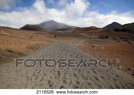 Hawaii, Maui, Haleakala, The long trail ahead on the crater floor. View Large Photo Image Stock Photograph - Hawaii, Maui, Haleakala, The long trail ahead on the crater floor.. Fotosearch