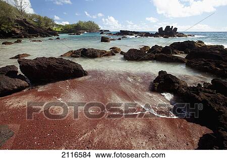 Picture - Hawaii, Maui, Hana, A sunny view of Koki Beach on a calm day.. Fotosearch