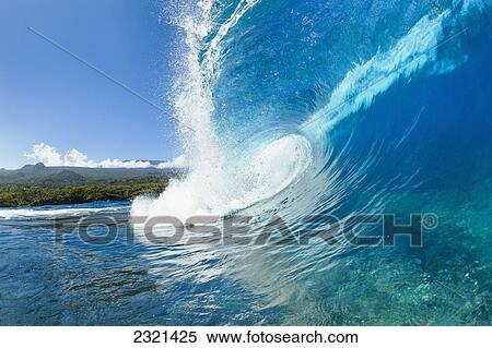Stock Photography - Hawaii, Maui, Hana, Beautiful Blue Ocean Wave.. Fotosearch