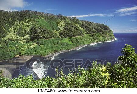 Stock Image - Hawaii, Maui, Hana Coast, Honomanu Bay Viewed From Hana Highway.. Fotosearch